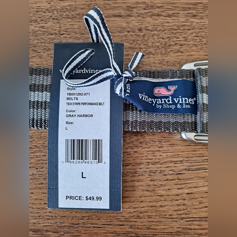 Vineyard Vines Tech Stripe Performance Belt. Gray Harbor. Size L - Picture 3 of 5